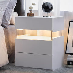 Modern Bedside Table Nightstand with LED Lights - White