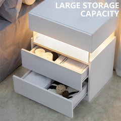 Modern Bedside Table Nightstand with LED Lights - White