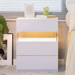 Modern Bedside Table Nightstand with LED Lights - White