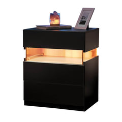 Modern Bedside Table Nightstand with LED Lights - Black