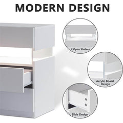 Modern Bedside Table Nightstand with LED Lights - White