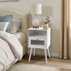 Nightstand with Charging Station & Glass Decorative Drawer