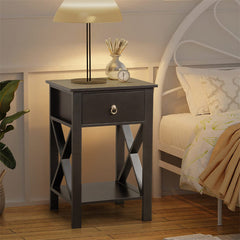 Side Crossover Design Nightstands with One Drawer 3 Colors