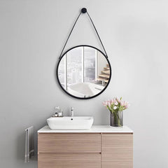 Round Hanging Mirror with Strap