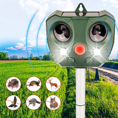 Outdoor Solar Pest Repeller Ultrasonic with Motion Sensor LED Flashing Lights