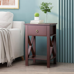 Side Crossover Design Nightstands with One Drawer 3 Colors