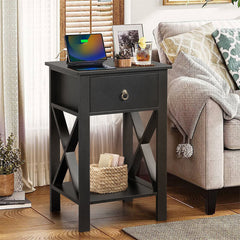 Side Crossover Design Nightstands with One Drawer 3 Colors