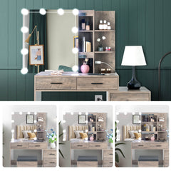 55.1" Dressing Table Set with Charging Station and Sliding Mirror