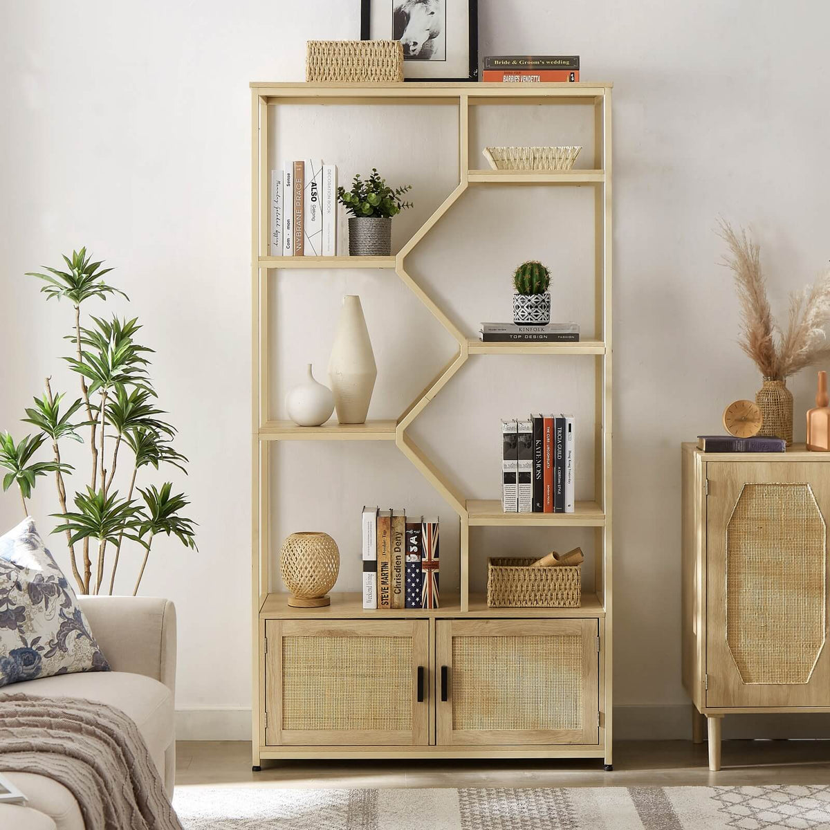 75.6" 7-Layer Rattan Bookshelf