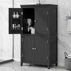 43.3" Elegant Bathroom Floor Storage Cabinet, Black