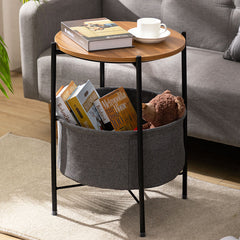 Round Side Table with Storage Basket