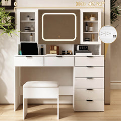 55.1" Large Dressing Table with LED Lighted Mirror