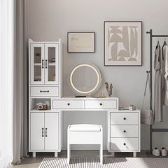 59.1" Modern Dressing Table Set with Side Cabinets