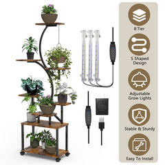 8 Tiered Plant Stand Indoor With Grow Lights And 4 Lockable Wheels 61.42''