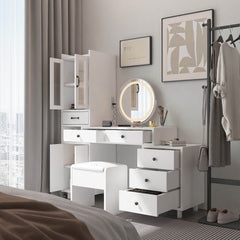 59.1" Modern Dressing Table Set with Side Cabinets