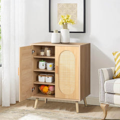 33" Modern Rattan Shoe Cabinet