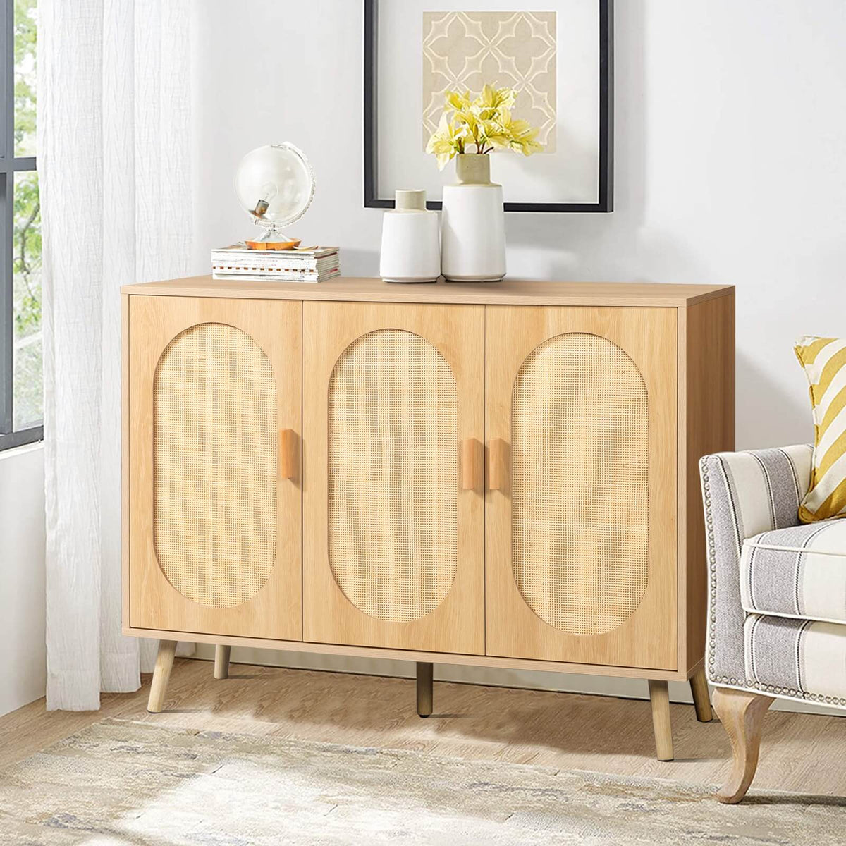 33" Modern Home Rattan Shoe Cabinet