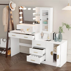 55.1" Large Dressing Table with Mirror and RGB Led Cabinet