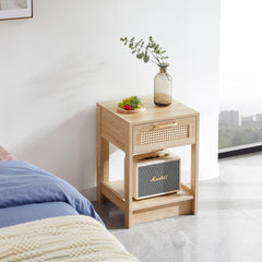 21.6" Rattan Side Table with Drawer