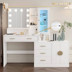 55.1" Large Dressing Table with Mirror and RGB Led Cabinet