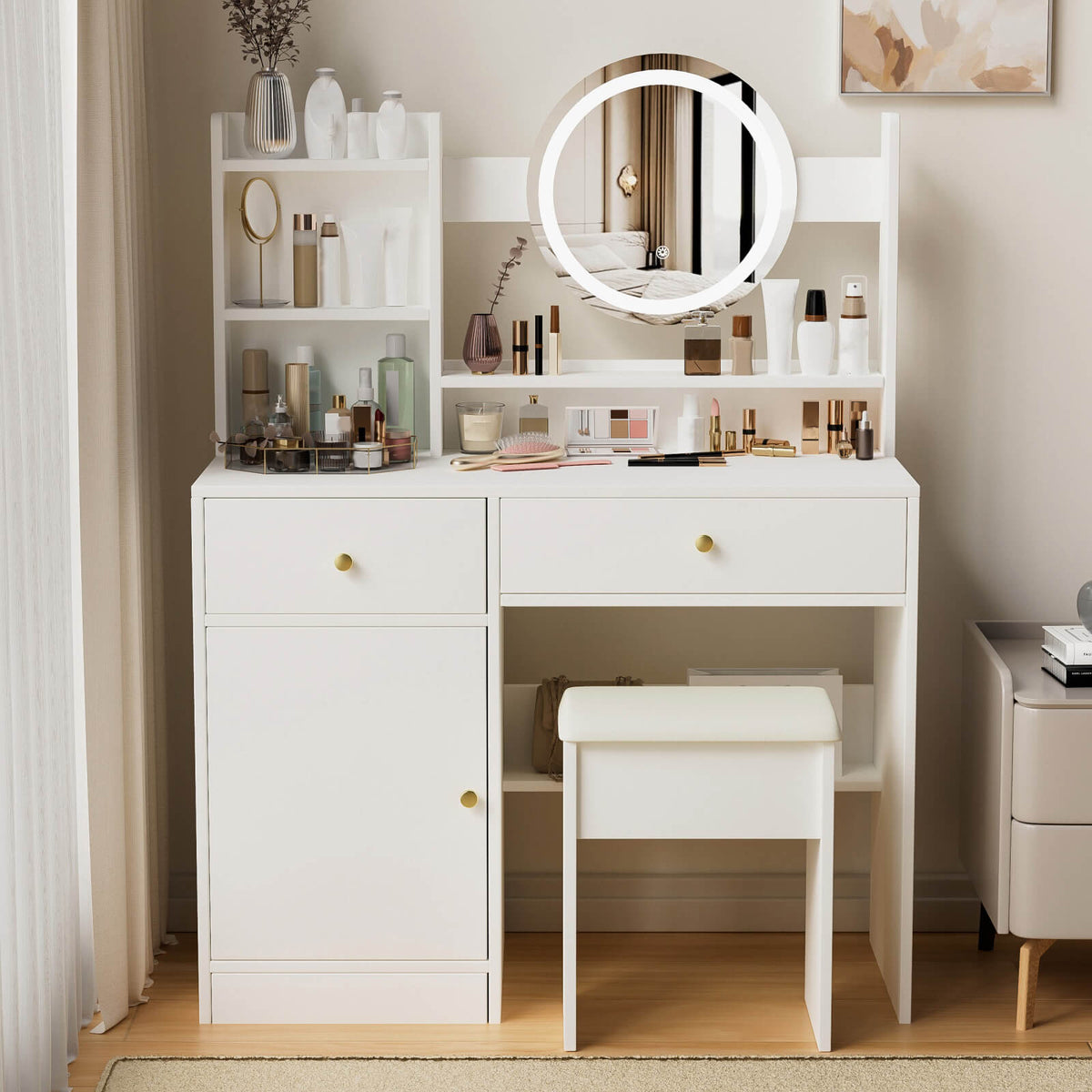 52" Stylish Dressing Table with Upholstered Chair