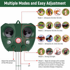 Outdoor Solar Pest Repeller Ultrasonic with Motion Sensor LED Flashing Lights