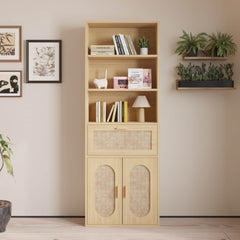 70.9" 3 Layer 1 Drawer Rattan Bookcase