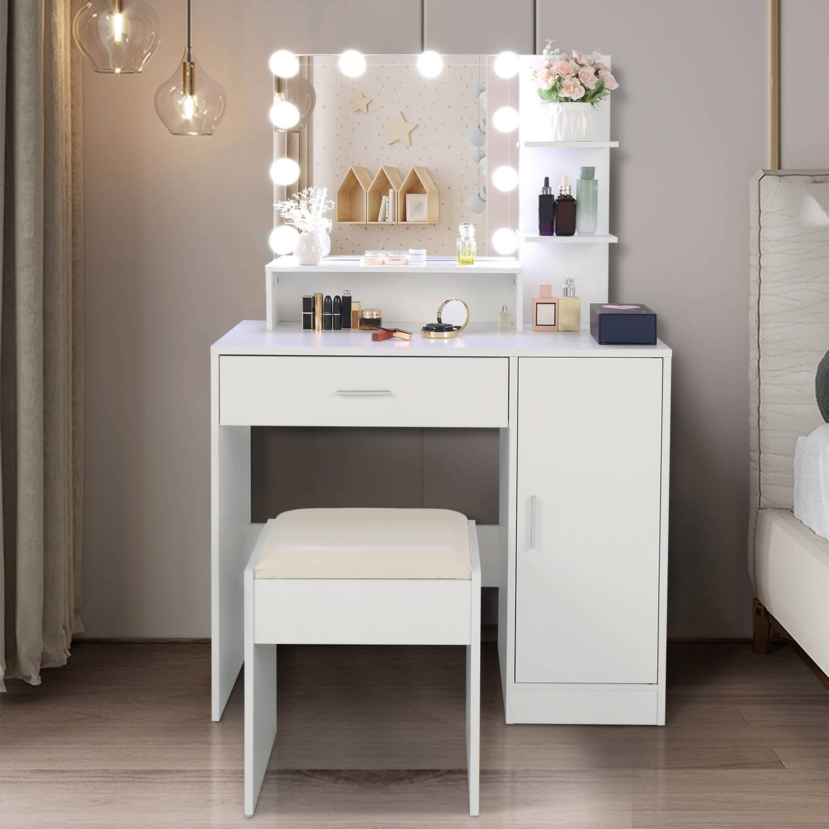 53.3"Large Vanity Set with 10 LED Bulbs Mirror