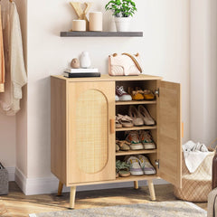 33" Modern Rattan Shoe Cabinet