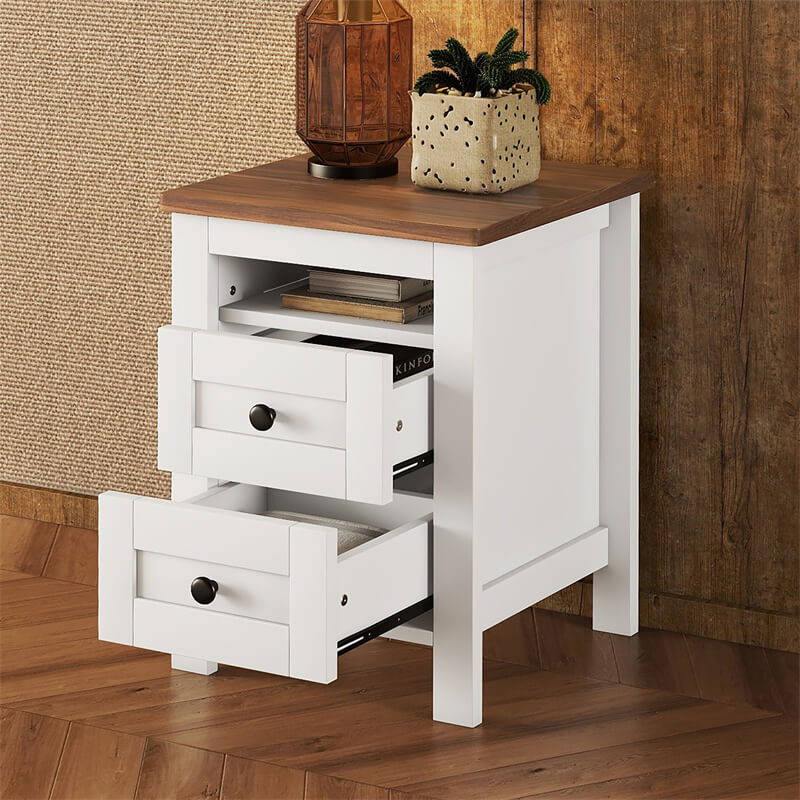 2-Drawer Farmhouse Wooden Nightstand