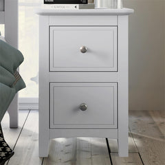 2 Drawers Solid Wood Nightstand End Table White