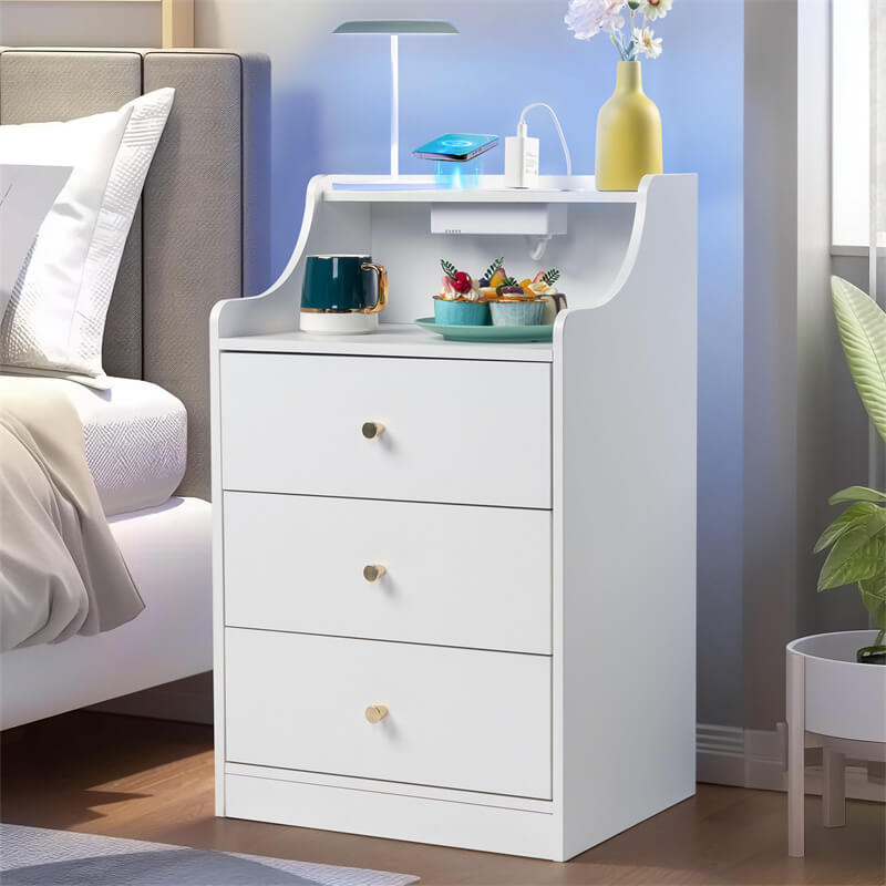 3 Drawers Nightstand Bed Side Table with Charging Station