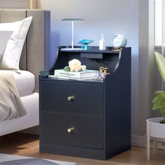 2 Drawers Nightstand Bed Side Table with Charging Station