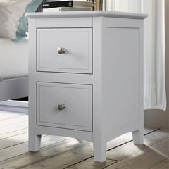 2 Drawers Solid Wood Nightstand End Table White