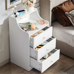 3 Drawers Nightstand Bed Side Table with Charging Station