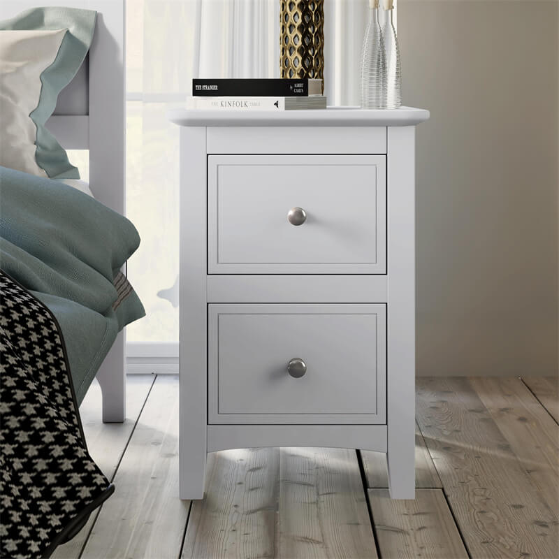 2 Drawers Solid Wood Nightstand End Table White