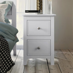 2 Drawers Solid Wood Nightstand End Table White