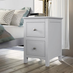 2 Drawers Solid Wood Nightstand End Table White