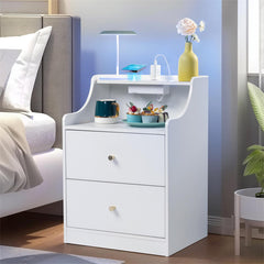 2 Drawers Nightstand Bed Side Table with Charging Station