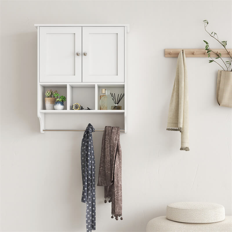 Bathroom Wall Cabinet with Towel Rack & Shelf White/Black