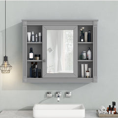 35''L x 28''H Bathroom Mirror Cabinet with Single Door Grey