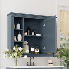 35''L x 28''H Bathroom Mirror Cabinet with Single Door Blue Grey