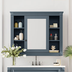 35''L x 28''H Bathroom Mirror Cabinet with Single Door Blue Grey