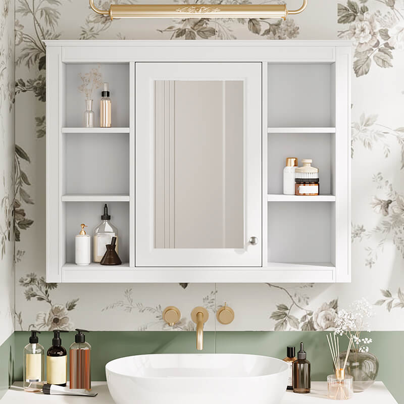 35''L x 28''H Bathroom Mirror Cabinet with Single Door White