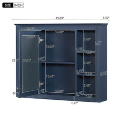 35''L x 28''H Bathroom Mirror Cabinet with Single Door Navy Blue