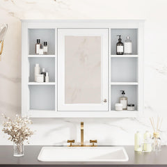 35''L x 28''H Bathroom Mirror Cabinet with Single Door White