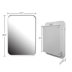 Recessed White Metal Framed Bathroom Wall Cabinet with Mirror