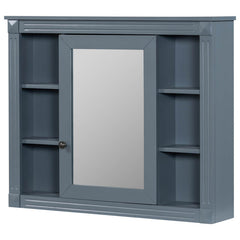 35''L x 28''H Bathroom Mirror Cabinet with Single Door Blue Grey