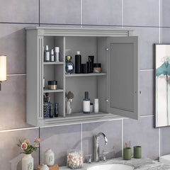 35''L x 28''H Bathroom Mirror Cabinet with Single Door Grey