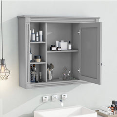 35''L x 28''H Bathroom Mirror Cabinet with Single Door Grey